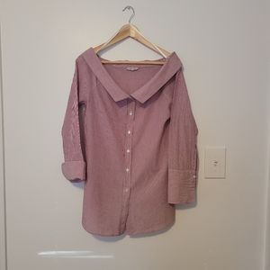 NAKED ZEBRA RED & WHITE STRIPED OFF-SHOULDER SHIRT